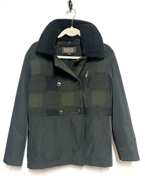 Pendleton Women's Buffalo Plaid Check Wool double-breasted pea coat Jacket Sz S